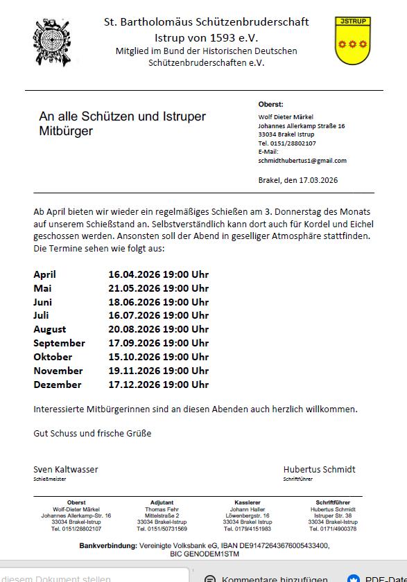 Die Schützenbruderschaft lädt zum Schießen ein
