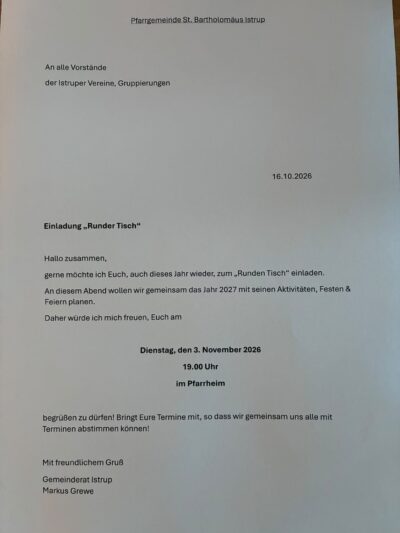 Runder Tisch Istrup für 2027